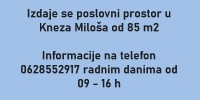Izdaje se poslovni prostor u Kneza Miloša